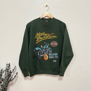 Vintage Harley Davidson Crewneck Green Sweatshirt Precision Tuned Steel Medium